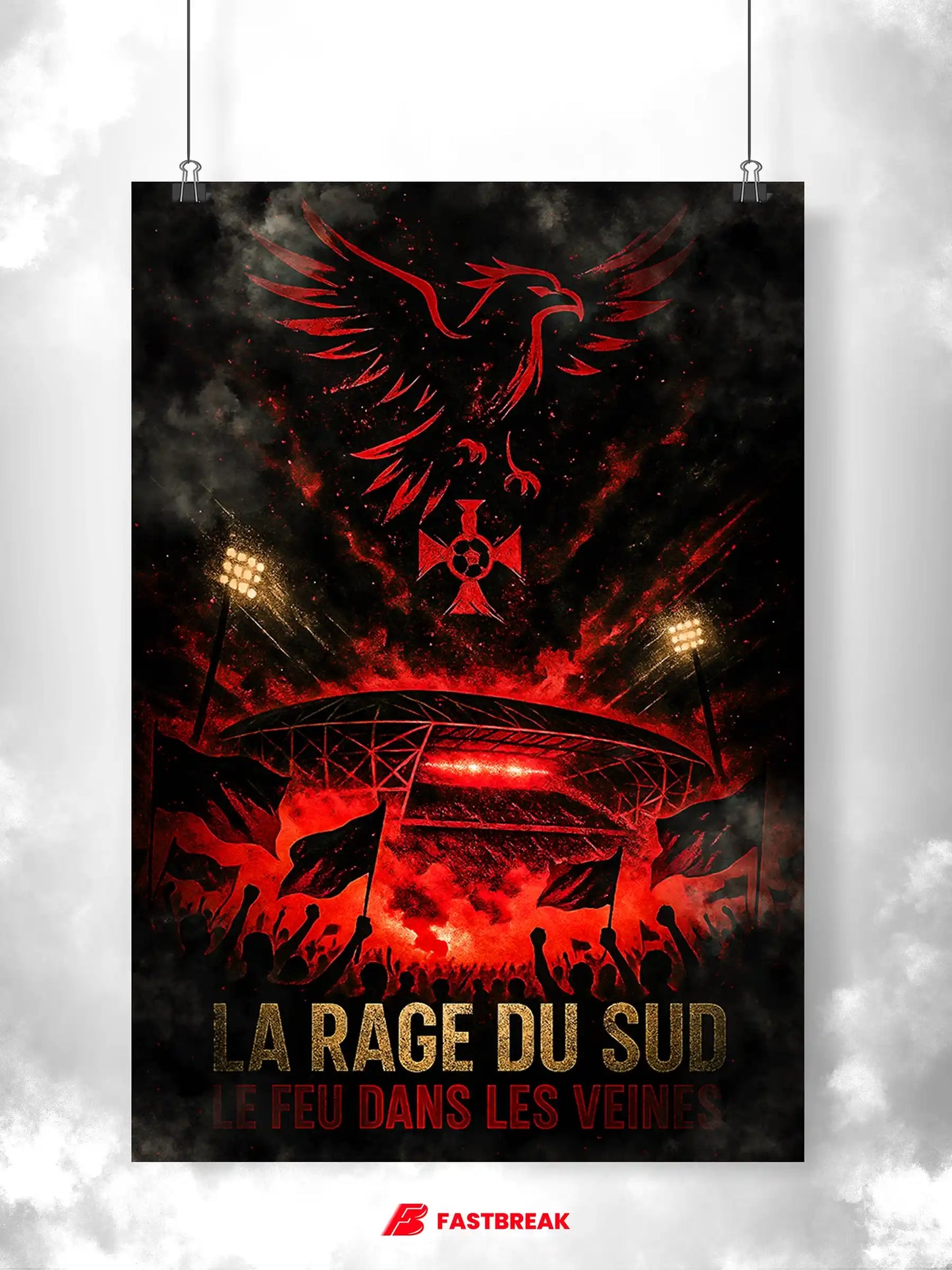 Affiche Supporter Nice – La rage du Sud, le feu dans les veines | Poster Ambiance Rouge & Noir FastBreak Shop
