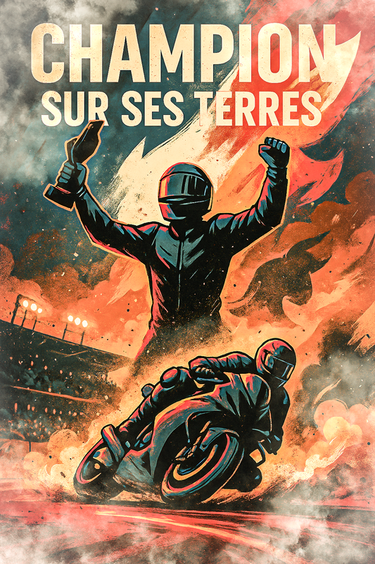 Affiche "Victoire à domicile" – Triomphe historique sur deux roues | Poster Moto