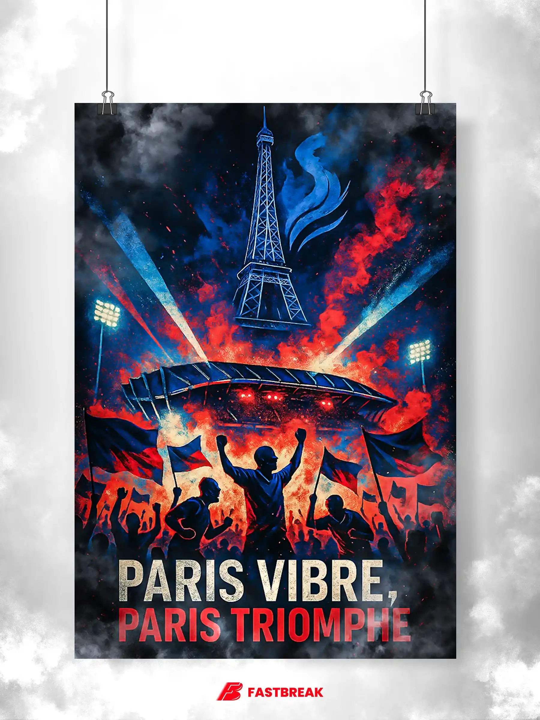 Affiche Supporter Paris – Paris vibre, Paris triomphe | Poster Ambiance Rouge et Bleu FastBreak Shop