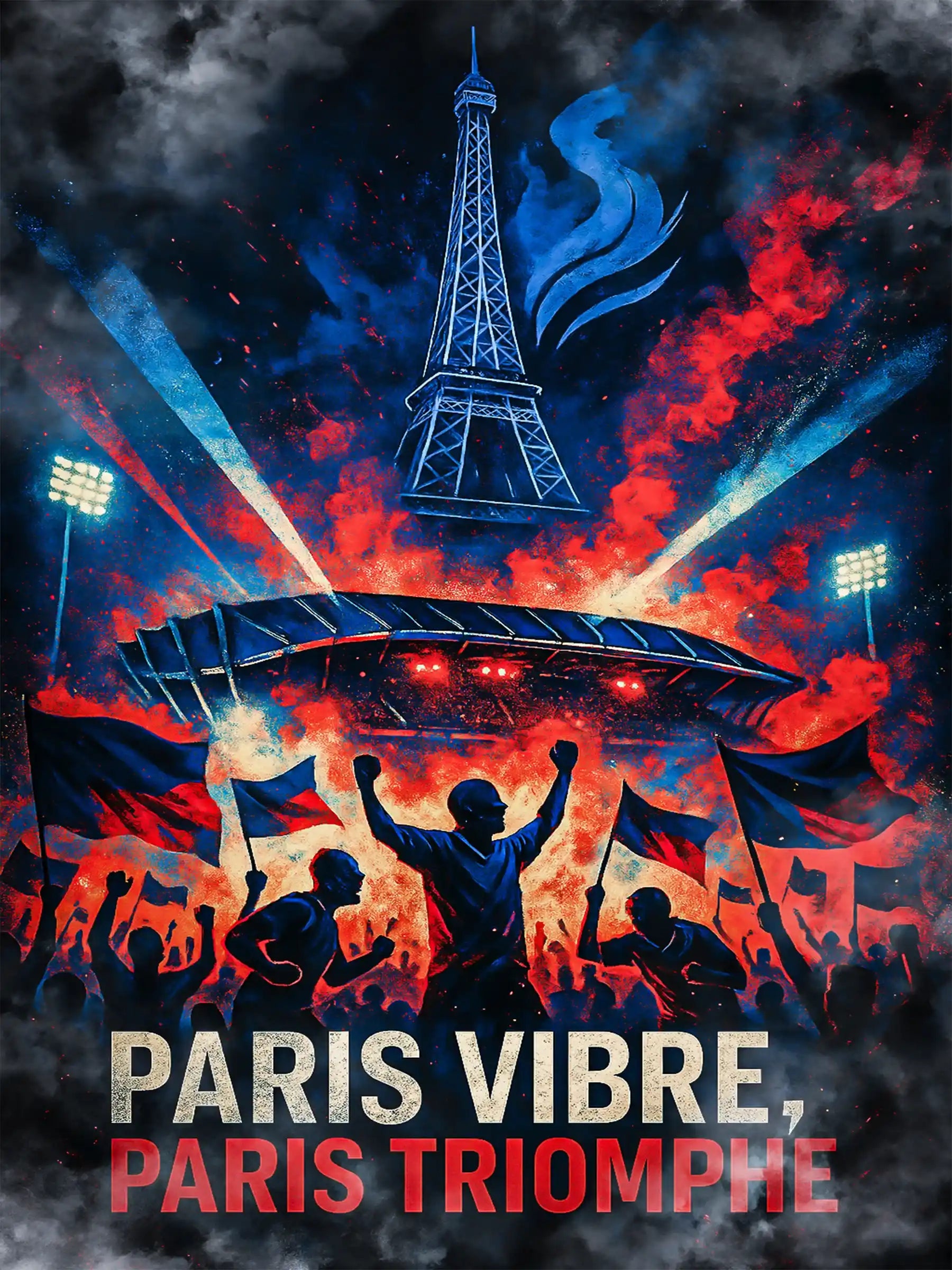 Affiche Supporter Paris – Paris vibre, Paris triomphe | Poster Ambiance Rouge et Bleu FastBreak Shop