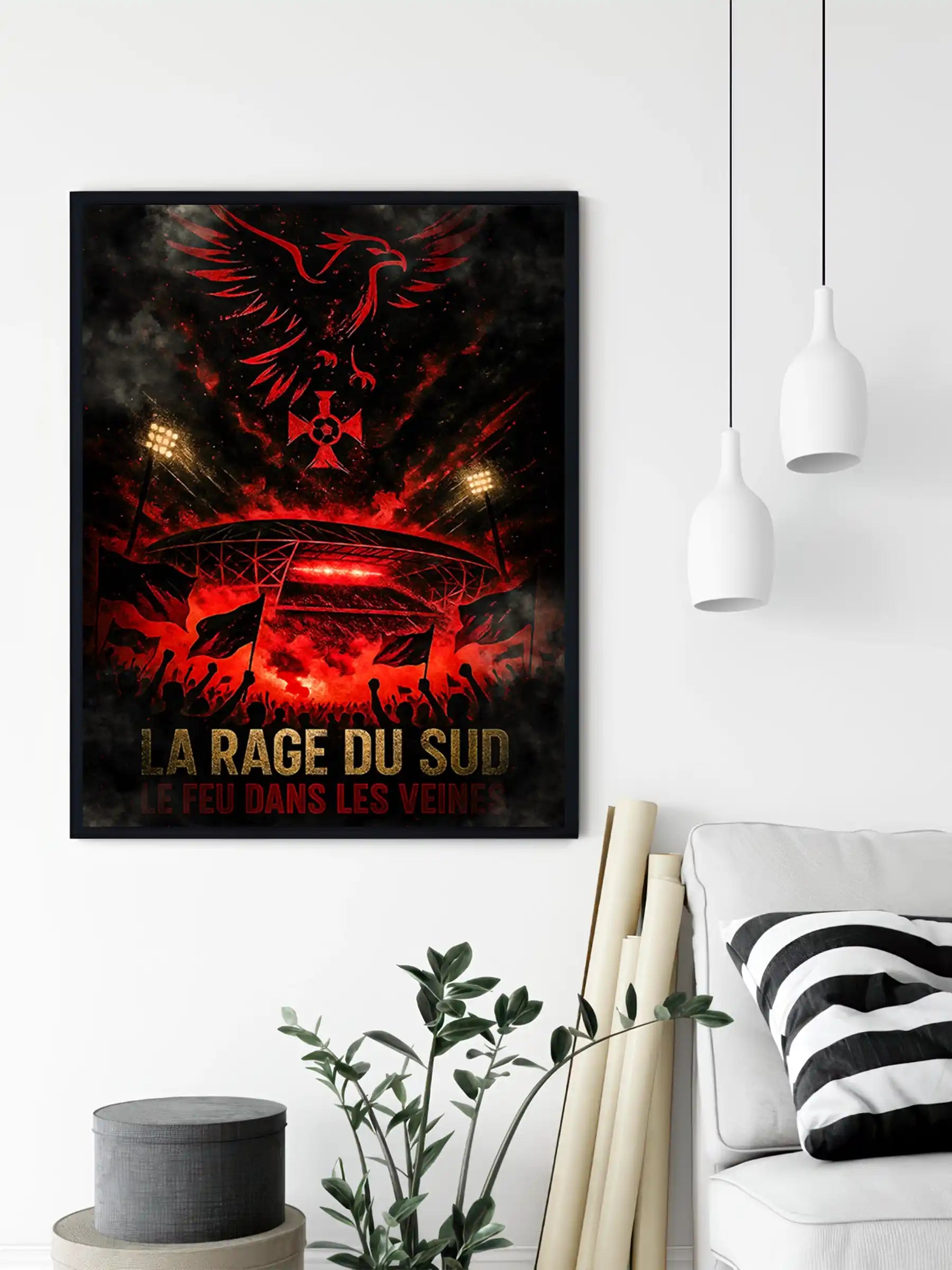 Affiche Supporter Nice – La rage du Sud, le feu dans les veines | Poster Ambiance Rouge & Noir FastBreak Shop