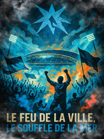 Affiche Supporter Marseille – Le feu de la ville, le souffle de la mer | Poster Ambiance Méditerranéenne FastBreak Shop