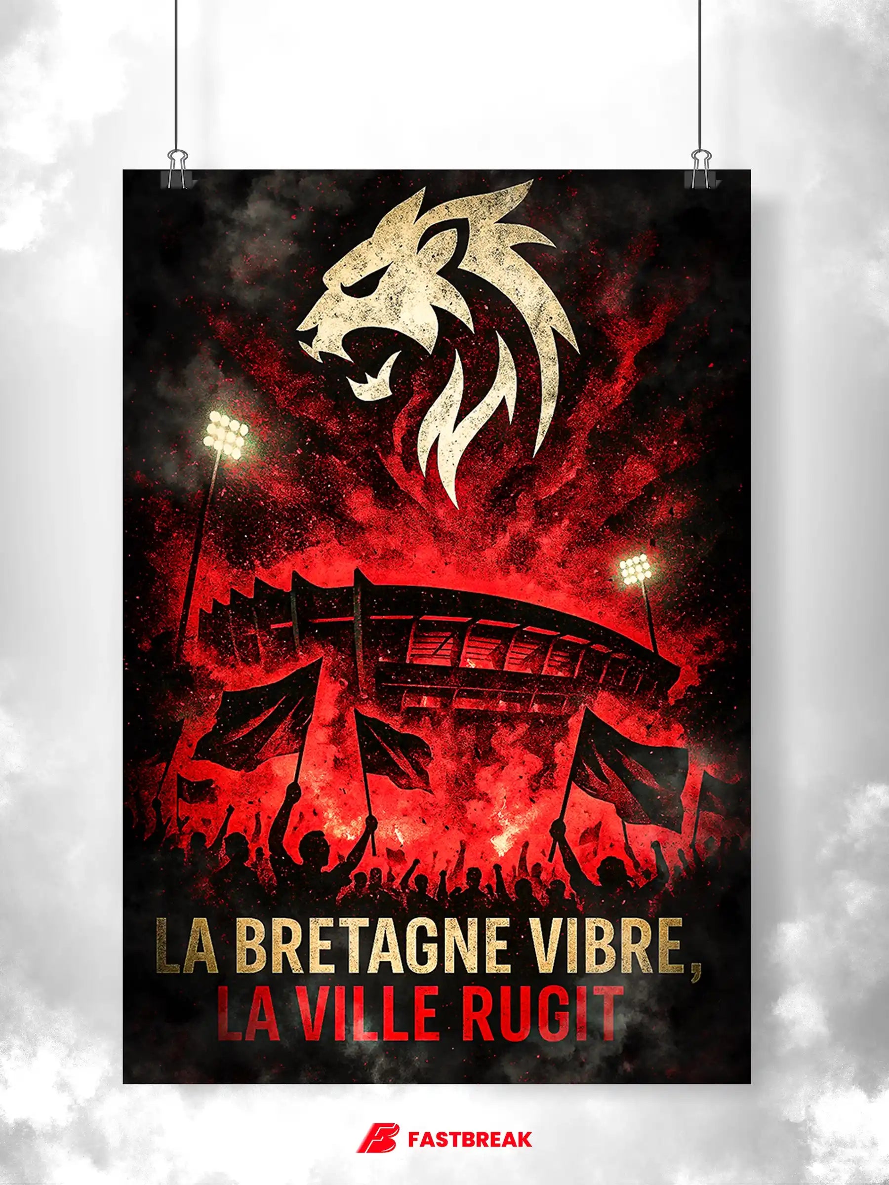 Affiche Supporter Rennes – La Bretagne vibre, la ville rugit | Poster Ambiance Rouge & Noir FastBreak Shop