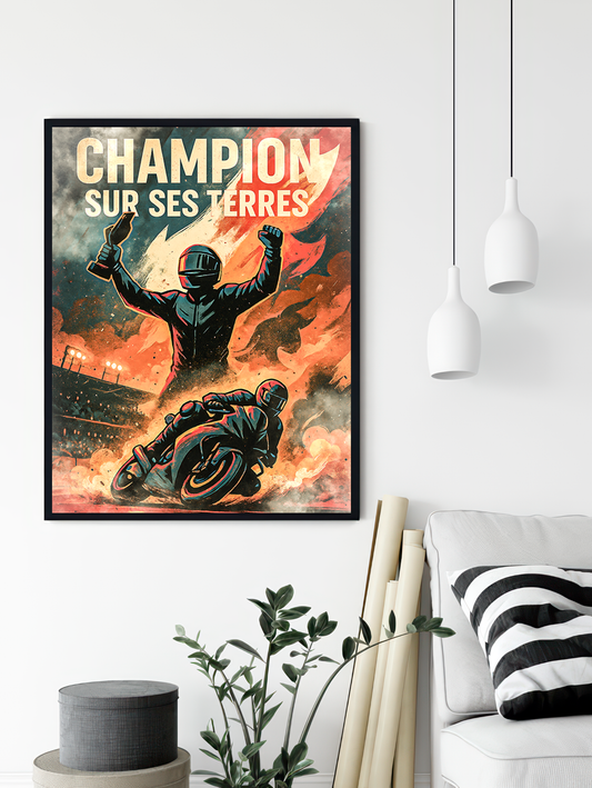 Affiche "Victoire à domicile" – Triomphe historique sur deux roues | Poster Moto